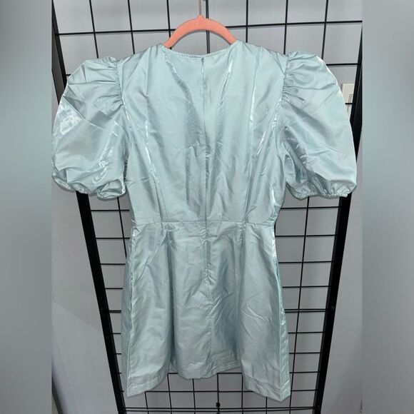 Danielle Bernstein Rhinestone Button Puff Sleeve Light Blue DressNWT - Picture 6 of 12